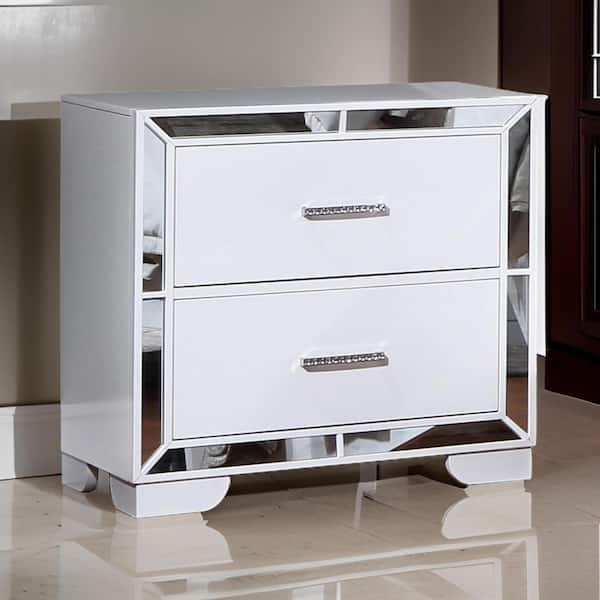 Benjara 17 in. 2-Drawer White Wooden Nightstand