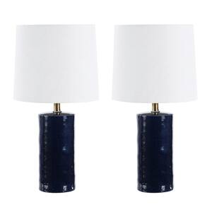 Jonie 19 in. Navy Table Lamp with White Shade (Set of 2)