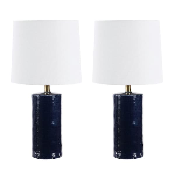 SAFAVIEH Jonie 19 in. Navy Table Lamp with White Shade (Set of 2)