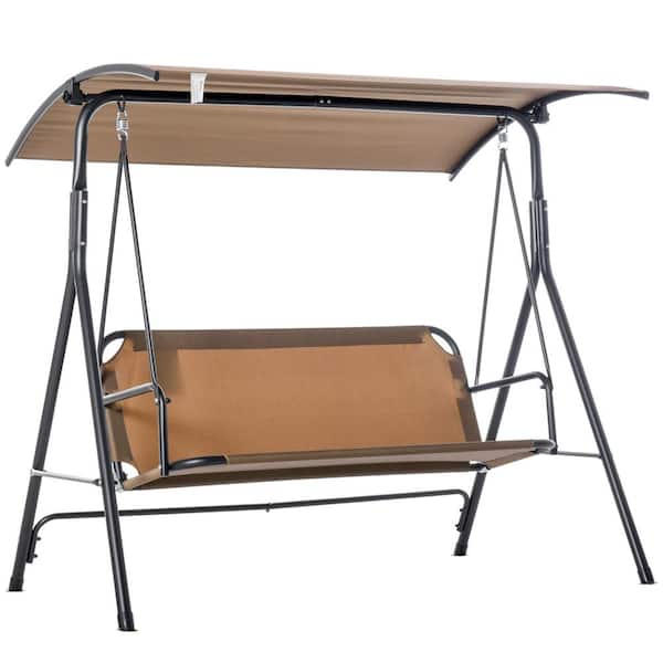 Unbranded 3-Person Plastic Porch Patio Swing with Stand-Outdoor Swing Chair with Adjustable Canopy