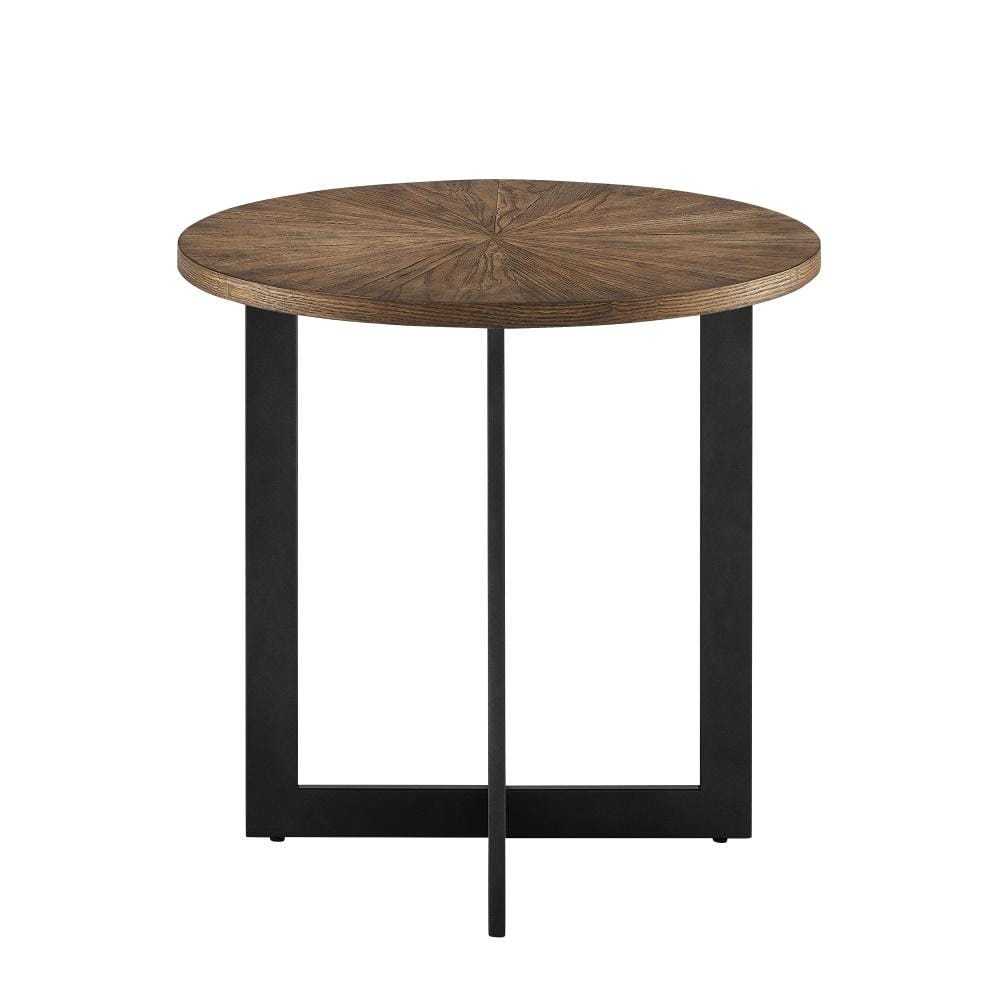 Industrial Oval Coffee Table with Sunburst Ash Veneer and Iron Base