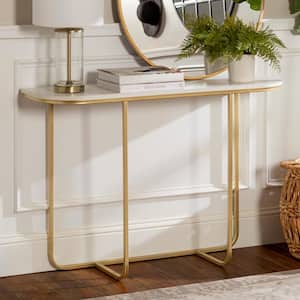 44 in. White/Gold Standard Rectangle Composite Console Table