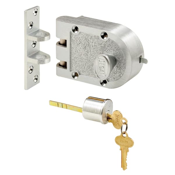 Prime-Line Deadbolt, Solid Bronze Alloy, Brushed Chrome, Flat Strike, Single Cylinder