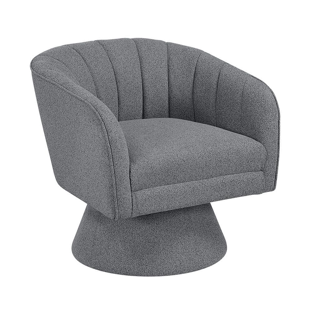 Lazzara Suzanna Dark Gray Boucle Fabric Upholstery Swivel Arm