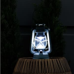 Indoor/Outdoor White Hurricane Lantern with Cool White LED Lights