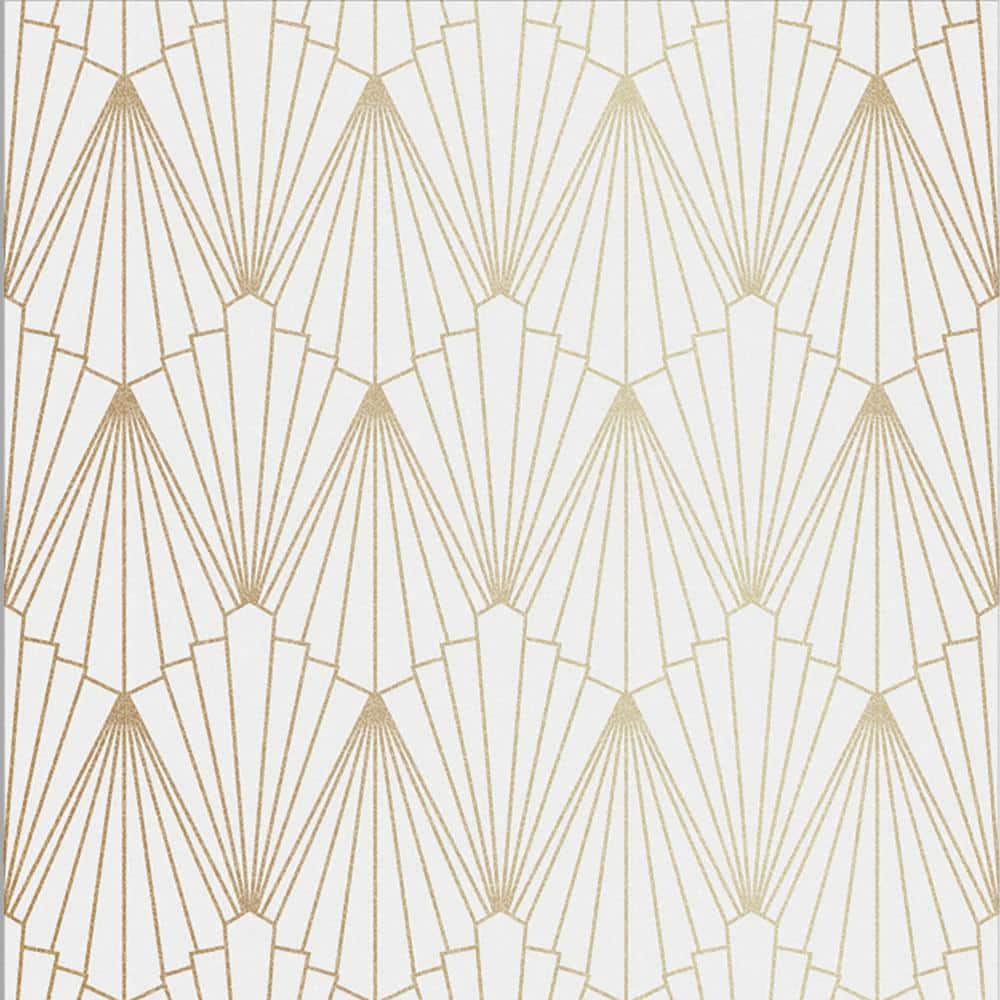 Rene Shimmer Gold and White Geometric Art Deco Wallpaper