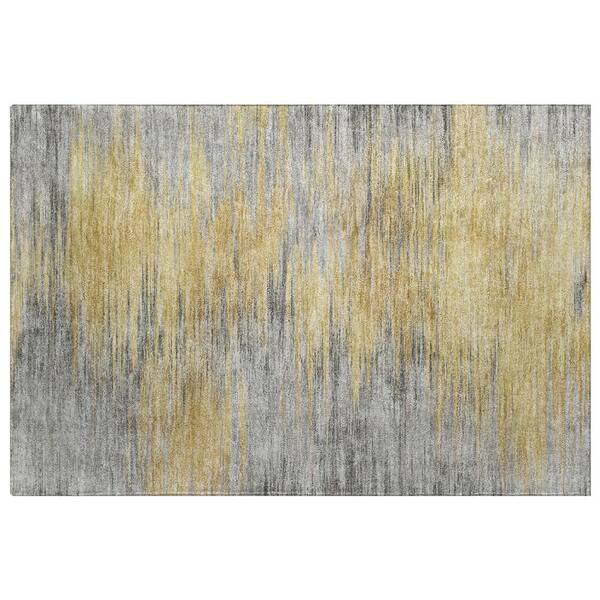 Dream Shag Premium Machine Washable Abstract ADS793 Gold 3 ft. x 4 ft. Area Rug