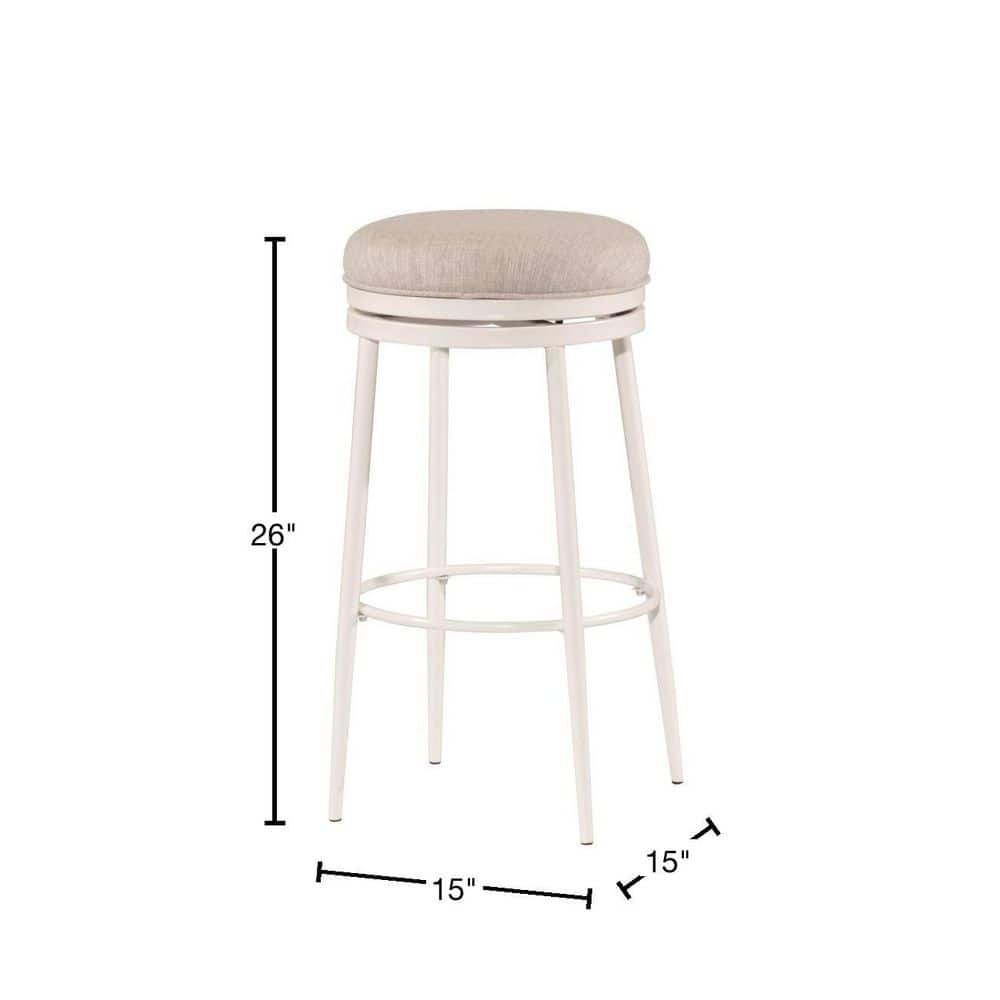 Aubrie Swivel Backless Counter Stool in Off-White and Silver