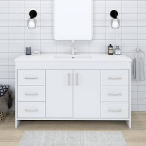 Rio 60 in. W x 20 in. D x 35 in. H Bath Vanity Side Cabinet in White with Acrylic Vanity Top in White with White Basin