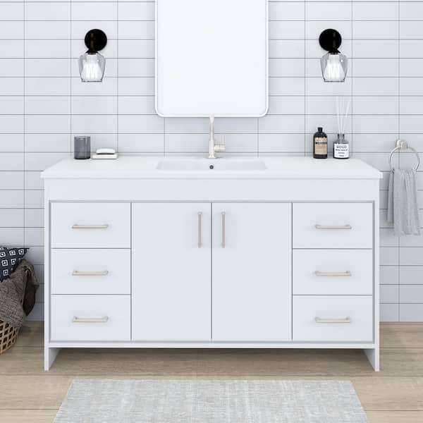 Rio 60 in. W x 20 in. D x 35 in. H Bath Vanity Side Cabinet in White with Acrylic Vanity Top in White with White Basin