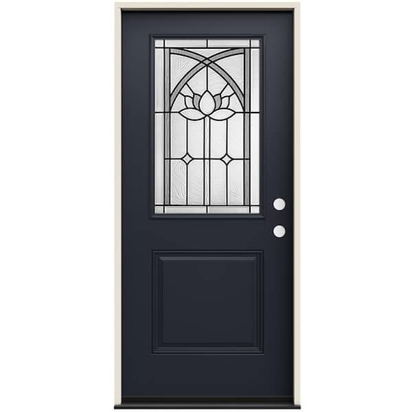 36 in. x 80 in. Left-Hand/Inswing 1/2 Lite Ardsley Decorative Glass Black Fiberglass Prehung Front Door