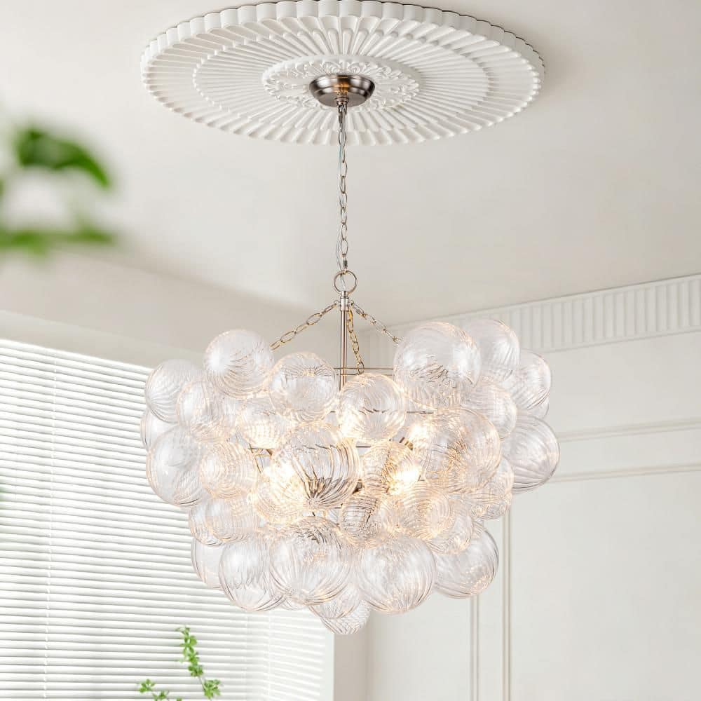 HUOKU Neuvy 8-Light 33 in. W Nickel Chandelier with Swirled-Glass
