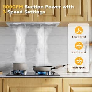 36 in. 500 CFM Ducted Insert Range Hood in Stainless Steel with Mesh Filter, 3-Speed Fan and LED Lights