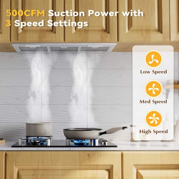 36 in. 500 CFM Ducted Insert Range Hood in Stainless Steel with Mesh Filter, 3-Speed Fan and LED Lights