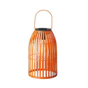 9.75 in. H Orange Metal Woven Solar Powered Outdoor Hanging Lantern
