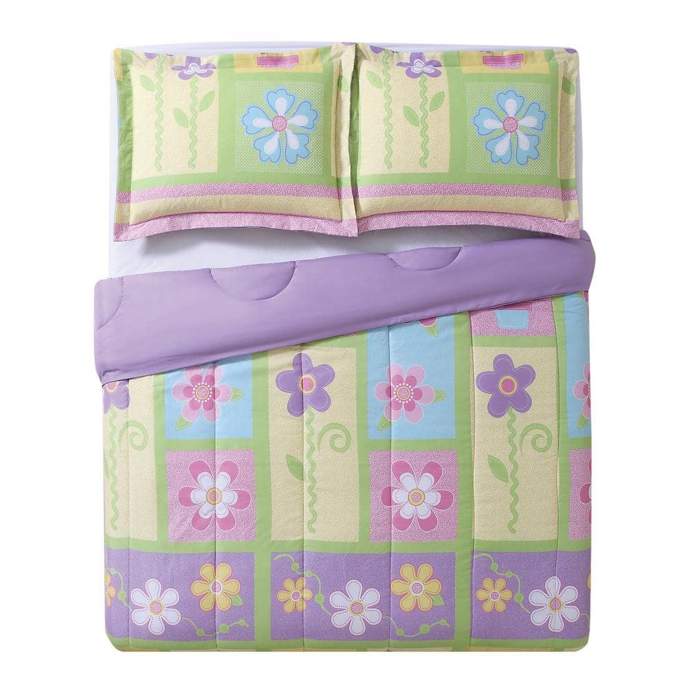 Full Pink and Lavender Microfiber Reversible Kids Bedspread Set