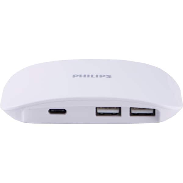 Philips 5 ft. Cord Ultra Slim 3-Port Charger with USB-A and USB-C, White
