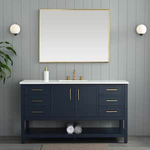 Arlo 60 in W x 22 in D x 34 in H Bath Vanity in Indigo Blue with Engineered Stone Top in Ariston White with White Sink