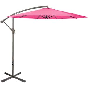 10 ft. Offset Outdoor Patio Umbrella with Hand Crank Pink