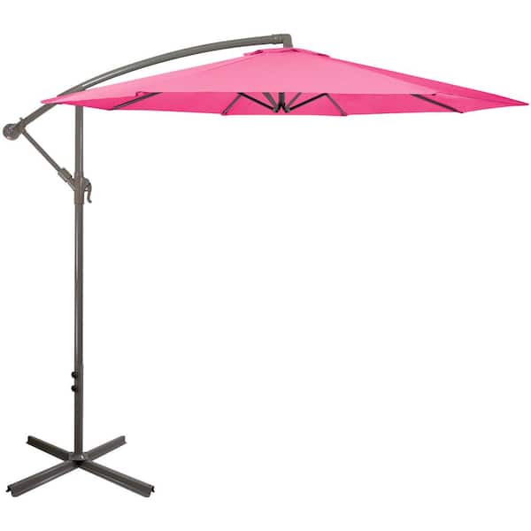 Northlight 10 ft. Offset Outdoor Patio Umbrella with Hand Crank Pink