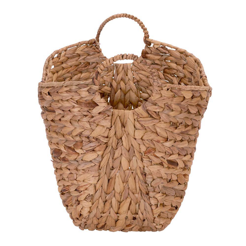 Golden Toffee Water Hyacinth Round Wicker Basket with Metal Frame