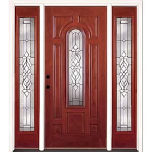67.5 in. x 81.625 in. Lakewood Patina Stained Cherry Mahogany Right-Hand Fiberglass Prehung Front Door with Sidelites