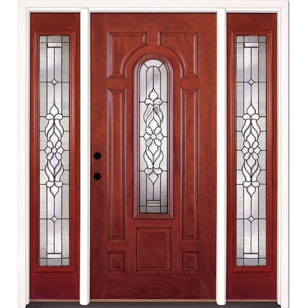 67.5 in. x 81.625 in. Lakewood Patina Stained Cherry Mahogany Right-Hand Fiberglass Prehung Front Door with Sidelites