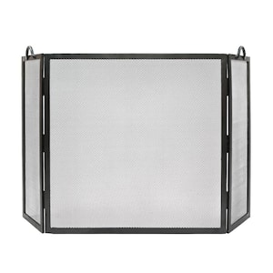 52 in. L Graphite 3-Panel Flat Top Twisted Rope Folding Fireplace Screen