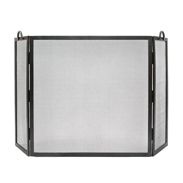 ACHLA DESIGNS 52 in. L Graphite 3-Panel Flat Top Twisted Rope Folding Fireplace Screen