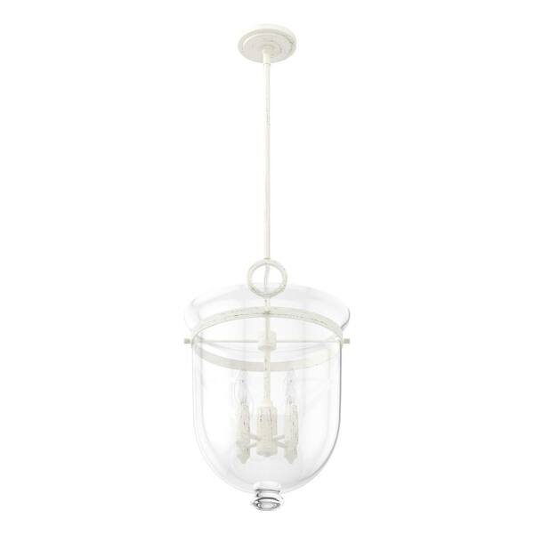 Hunter Belltown 3-Light Rustic White Transitional Clear Glass Urn LED Medium Hanging Pendant Light