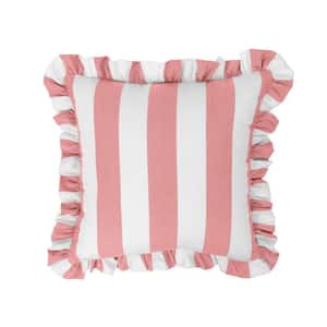 Cabana Stripe Pink/White 18 in. Filled Square Ruffle Outdoor Throw Pillow