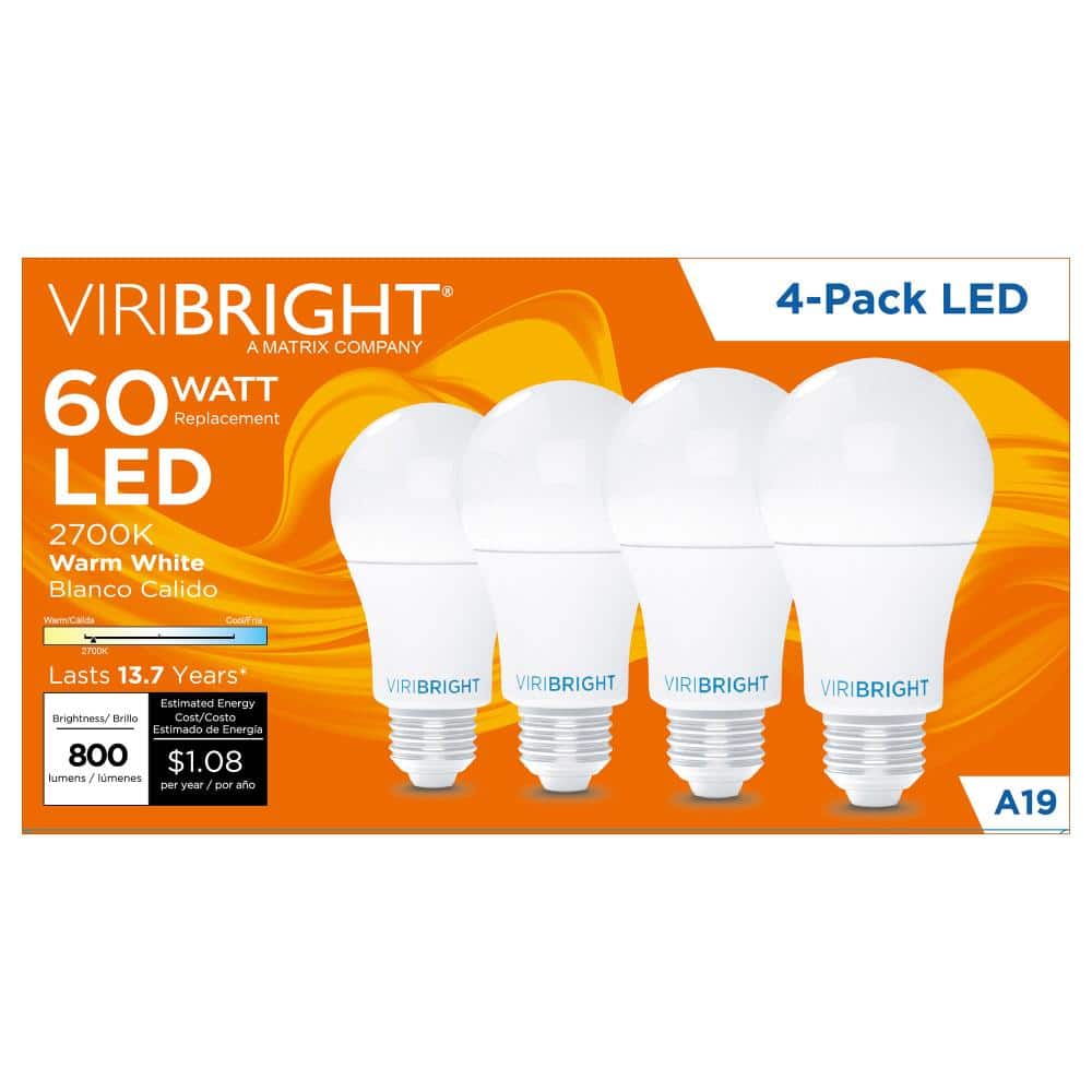 A19 LED Bulb, E26, Screw Base, 9W, 60W Equivalent, 800 Lumens, Non-Dimmable, Warm White 2700K (4 Pack) price history on PriceWatchPro
