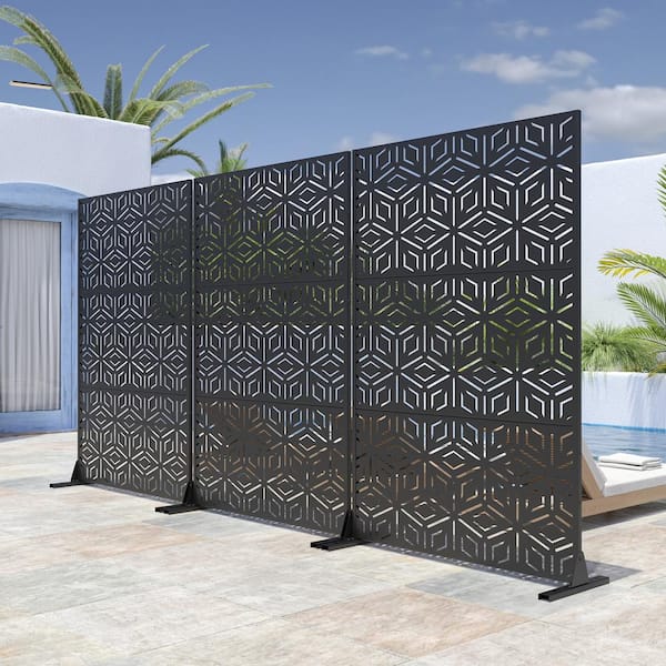 Lirago 72 in. H x 47 in. W Outdoor Metal Privacy Screen Garden Fence Web Pattern Wall Applique in Black