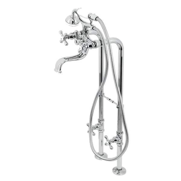 Kingston Brass 3-Handle Claw Foot Freestanding Tub Faucet with Supply Line Package in Polished Chrome
