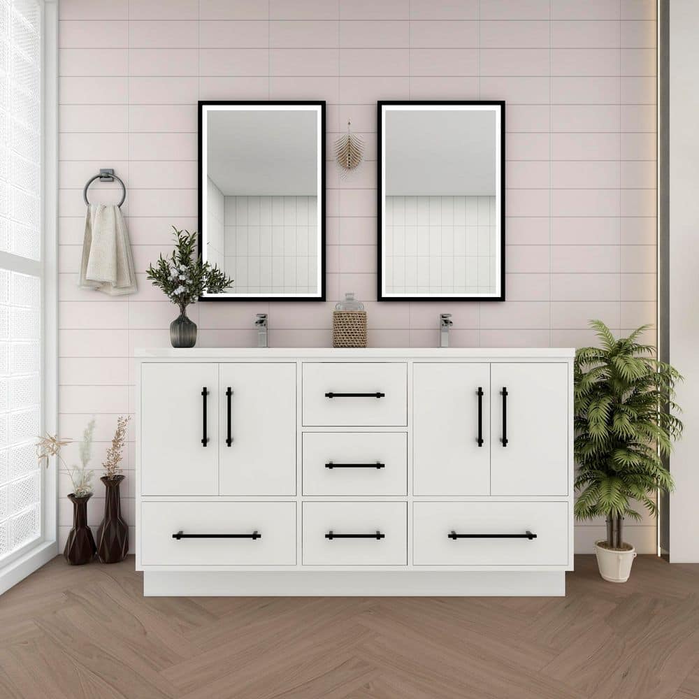 Victoria 59 in. W x 20 in. D x 35 in. H Double Sink Freestanding Bath Vanity in Gloss White with White Acrylic Top price history on PriceWatchPro
