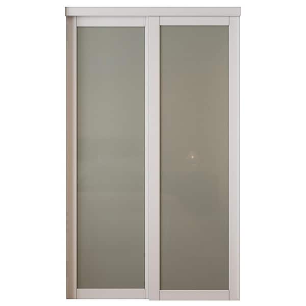 ARK DESIGN 48 in. x 80 in. 1-Lite Tempered Frosted Glass White Finished Solid Core Sliding Door with Hardware