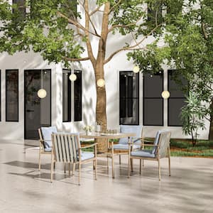 SleekLine 2-Piece Aluminum Patio Dining Chairs with Blue Cushions