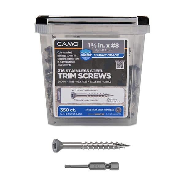 1-5/8 in. #8 316 Stainless Steel Dark Gray Premium Star Drive Trim Screws (350-Count)