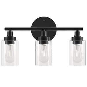 17 in. 3-Light Modern Matte Black Vanity-Light with Clear Glass Shade