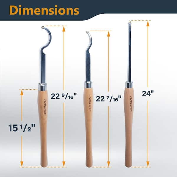 POWERTEC 3-Piece Carbide Wood Lathe Chisel Set with Straight