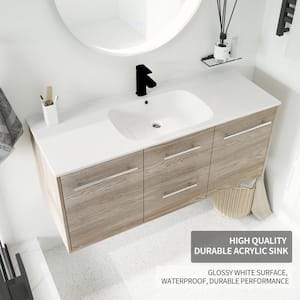 47.4 in. W x 18.10 in. D x 20.20 in. H Single Sink Wall Mount Bath Vanity in White Oak with White Resin Top