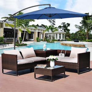 10 ft. Iron Cantilever Tilt Offset Patio Umbrella with 8 Ribs Cantilever and Cross Base Adjustment in Blue