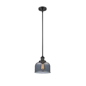Bell 1-Light Matte Black Bowl Pendant Light with Plated Smoke Glass Shade