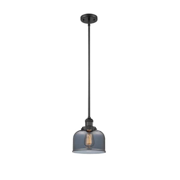 Innovations Bell 1-Light Matte Black Bowl Pendant Light with Plated Smoke Glass Shade