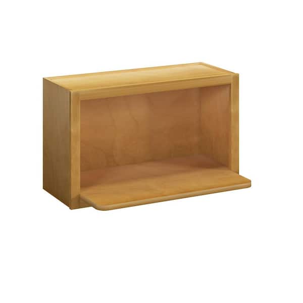 Aberdeen Recessed 30 in. W x 18 in. H x 12 in. D in Caramel Plywood Assembled Microwave w/Shelf Wall