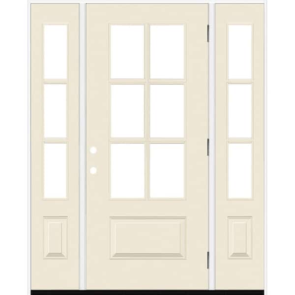 Steves & Sons Legacy 60 in. x 80 in. 3/4-6Lite Clear Glass LHOS Primed Linen Finish Fiberglass Prehung Front Door w/Dbl 10 in.SL