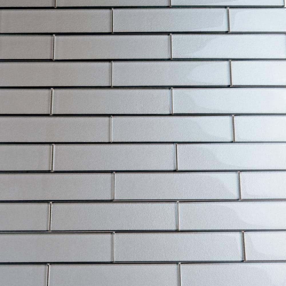 Pewter 2x8 Glass Subway Mosaic Tile for Kitchen and Bathroom