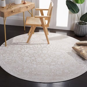 Reflection Cream/Ivory Doormat 3 ft. x 3 ft. Floral Distressed Round Area Rug