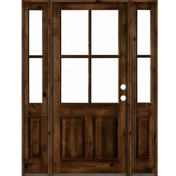 Krosswood Doors 60 in. x 96 in. Alder Left-Hand/Inswing 4-Lite Clear Glass Provincial Stain Wood Prehung Front Door/Double Sidelite