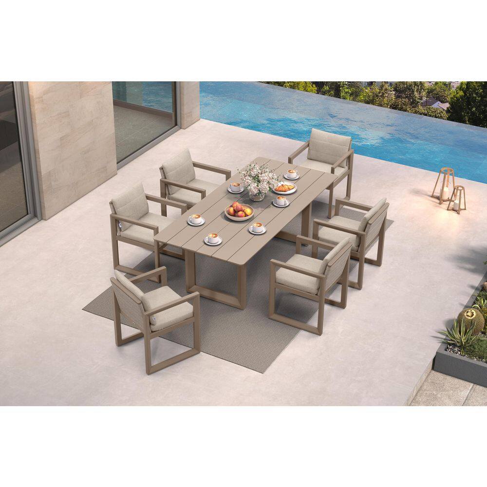 7-Piece Aluminum Outdoor Dining Set All-Weather Modern Rectangular Dining Table & Chairs with Olefin Cushions, Khaki price history on PriceWatchPro